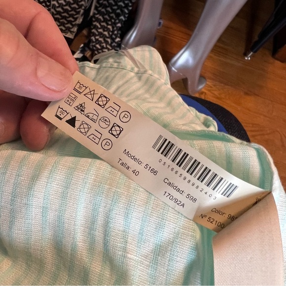 Massimo Dutti Blouse Pullover Top Off Shoulder Long Sleeve Teal Striped Sz US 8 - Picture 5 of 9